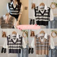 DD SHOPพร้อมส่ง 03032 เสื้อแขนสั้นไหมพรม คอปก เย็บทับ2ชั้น  -C