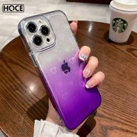 เคสโทรศัพท์หัวใจรักมันแวววาวแบบไล่ระดับสีของ HOCE สำหรับ IPhone 13 12 11 14 Pro Max XR XS Max X 7 8 Plus SE ป้องกันเลนส์กล้องเคสโทรศัพท์ TPU แบบใส