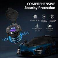 63W 12V/24V DC Quick Charge Aluminum USB Charger Socket Adapter Type-C PD&amp;QC3.0  With Switch LED Voltmeterfor Car Motorcycle