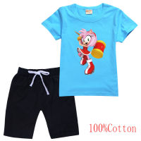 Sonic The Hedgehog เสื้อยืดชุดชายหญิงแขนสั้น Tee เสื้อกางเกงขาสั้นฤดูร้อน Tee เสื้อน่ารักสั้นกางเกงพิมพ์ Hip-Hop สไตล์เกาหลี8830