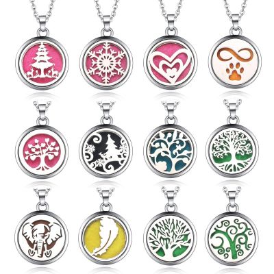 Tree of Life Aroma Box Necklace Stainless Steel Aromatherapy Essential Oil Diffuser Perfume Box Locket Pendant Jewelry Christmas