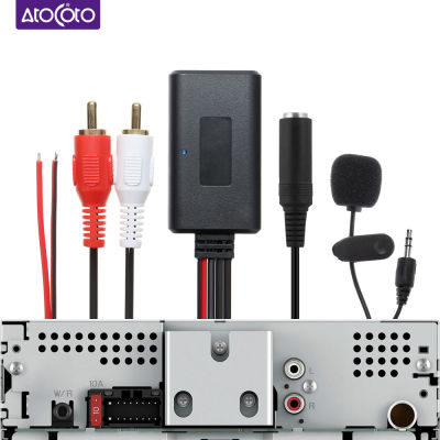 Universal Bluetooth Car Kit ศัพท์แฮนด์ฟรีไมโครโฟน AUX 2 RCA Cable Adapter สำหรับรถบรรทุก Auto ลำโพงวิทยุสเตอริโอ Audio In