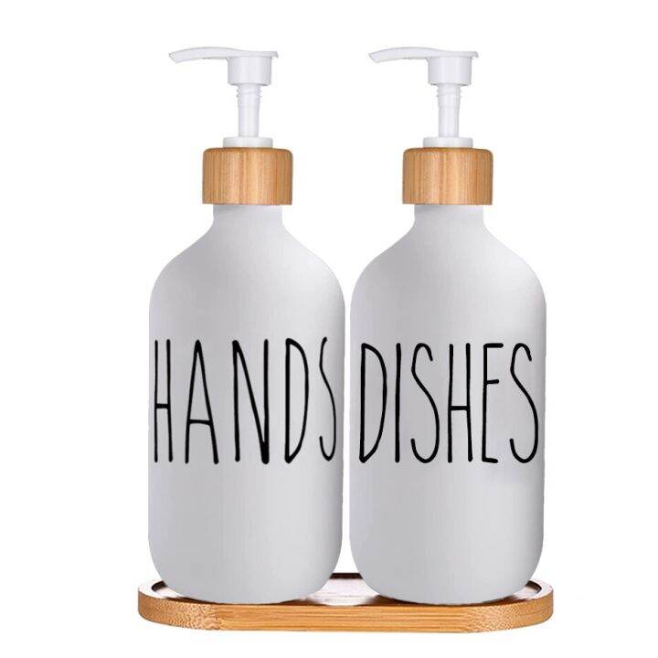 Matte Black Soap Dispenser Bottle with Storage Tray Hands Dishes Liquid