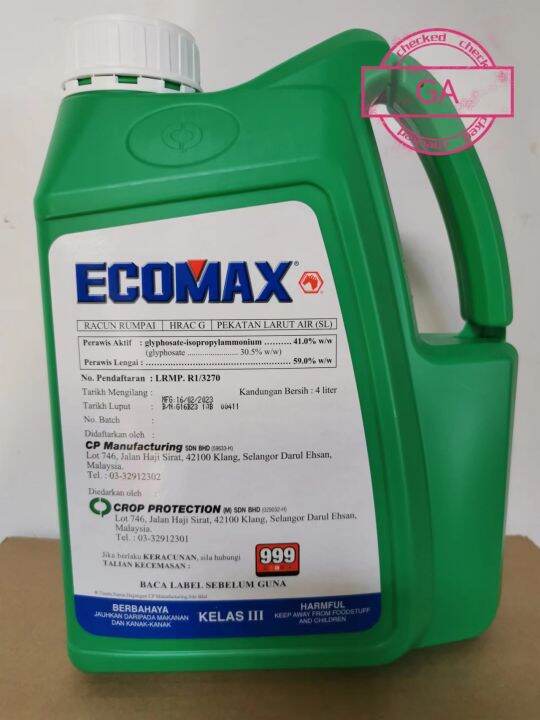 Racun Rumput Ecomax 4 Liter Glyphosate 41 Herbicides Lazada