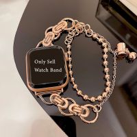 ◕﹊❈ ผู้หญิงหรูหราสายโซ่คู่สำหรับ Apple Watch Band 6 Se 5 4 3 2 38 40 มม. 42 44 มม. สร้อยข้อมือเครื่องประดับโลหะสำหรับ IWatch 7 41 มม. 45 มม.