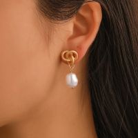 Knotted Water Drop Pearl Ear Nail Personality Hollow Twist Earrings Creative Geometric Earrings