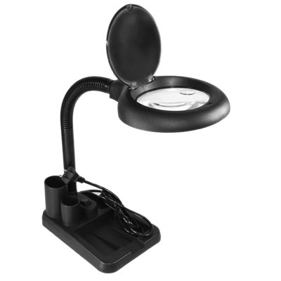 LED Magnifying Lamp 5X 10X Magnifier with Light Table and Desk Lamp Floor Stand Adjustable Magnifying Magnifier Glass for Reading, Repairing (Black) US PLUG