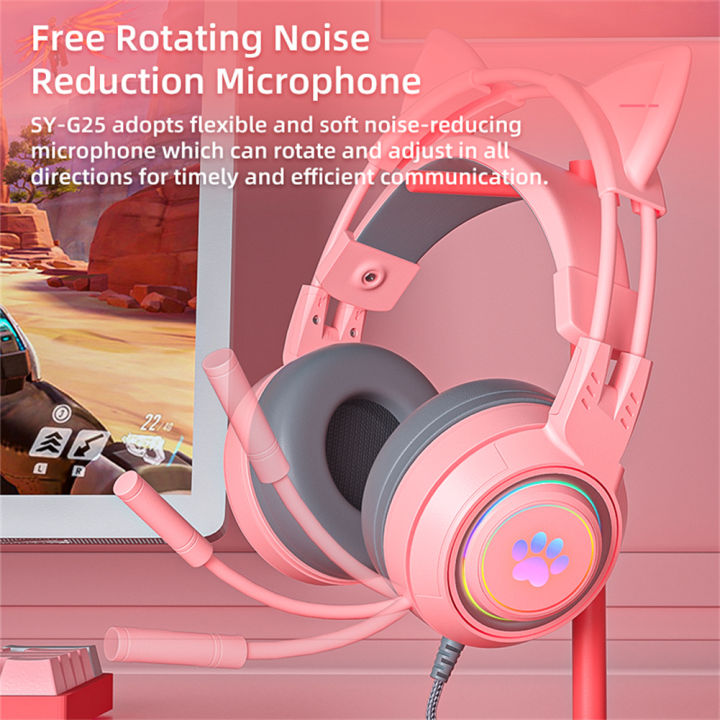 SY-G25 Detachable Cat Ear Luminous Gaming Headset With Mic Surround ...