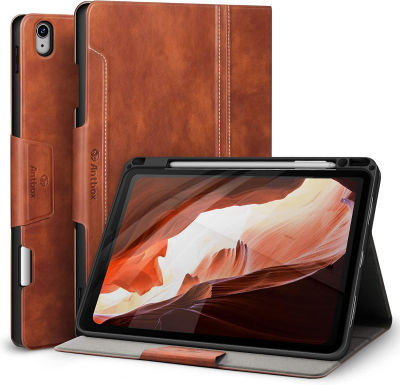 Antbox Compatible with iPad Air 5th Generation Case 2022/ iPad Air Case 4th Generation 10.9 2020 Vegan Leather with Pencil Holder Typing Angle Auto Sleep/Wake Muti-Stand iPad Air 5/4 Case (Brown)