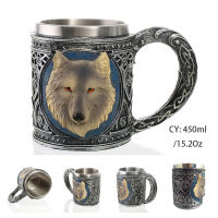 Silver Evil Dragon Resin Stainless Steel Beer Mug 450ml Retro Tankard Horrible Coffee Cup Viking Tea Mug Pub Bar Decor Drop Ship