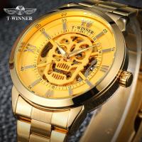 Winner Luxury Brand Mens Watches Skull Skeleton Automatic Mechanical Wristwatches Gold Stainless Steel Band Relogio Masculino