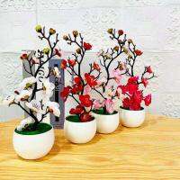 【DT】 hot  50% HOTSimulation Potted Fake Flower Artificial Beauty Plum Branch Bonsai Wedding Home Room Decoration