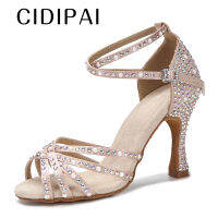 CIDIPAI ผู้หญิงรองเท้าเต้นรำละตินกับ Rhinestone ผ้าไหมซาตินรองเท้าเต้นรำบอลรูมสำหรับสาวๆด้านล่างนุ่ม Salsa เต้นรำรองเท้าส้นสูง