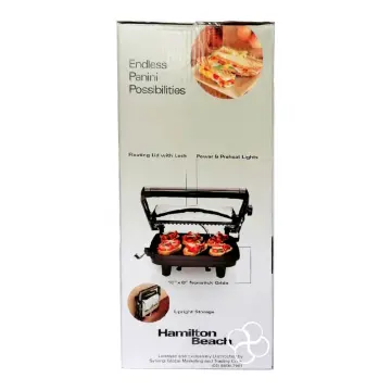 Hamilton Beach Panini Press Sandwich Maker & Electric Indoor Grill with  Locking Lid, Opens 180 Degrees for any Thickness for Quesadillas, Burgers &  More, Nonstick 8 x 10 Grids, Red (25462Z) 