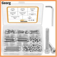 GEORG 175PCS ความยาว5/8 "ถึง2" ชุดสกรูหัวจมหกเหลี่ยม 304สแตนเลสสตีล 6ขนาด สกรูหัวหกเหลี่ยม พร้อมกล่องเก็บของ กลอน1/4-20 อุตสาหกรรมเครื่องจักรพิเศษ