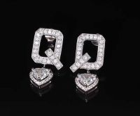 Vintage Style 1CT Moissanite Stud Earrings for Women 925 Sterling Silver Letter Q and Heart Shape Earrings for Party