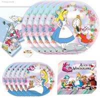 ☼♤❂ Alice in Wonderland Party Supplies for 10 People Birthday Tableware Set Plate Balloon Stickers with Rabbit Cheshire Cat Decor