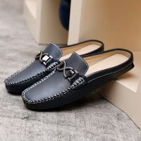 HOT★Luxury อิตาเลี่ยนบุรุษรองเท้าแตะหนังแท้ Loafers ชายรองเท้าแฟชั่นผู้ชายน้ำหนักเบา Slip-On รองเท้าแตะ