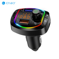 CRIACR Bộ Phát FM Xe Hơi Bộ Chuyển Đổi Bluetooth Đèn Nền LED 7 Màu Cho Xe thumbnail
