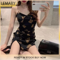 Lemary เดรสมีสายคล้องแขนกุดวินเทจเซ็กซี่,ชุดมินิเดรสมินิพิมพ์ลายหมีสำหรับฤดูร้อน