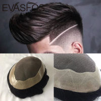 EVASFOS Toupee ผู้ชายวิจิตรโมโนลูกไม้และ NPU วิกผมเทียมหน่วยชายวิกผมจริงอินเดียมนุษย์ผมระบบเปลี่ยนผู้ชายวิกผม