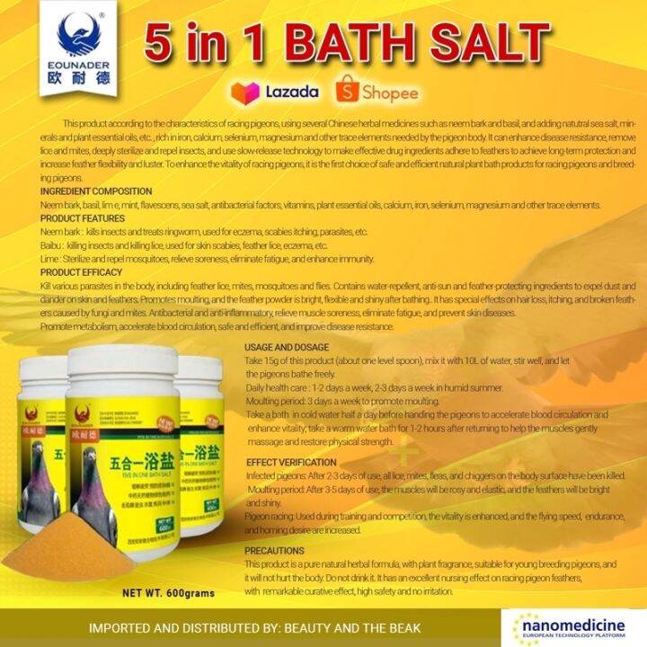 EOUNADER 5in1 Bath Salt for Pigeons Disease Resistance Insect Repellent