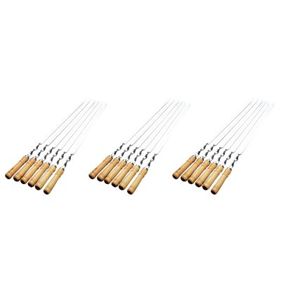 18Pcs 55cm BBQ Skewers Long Handle Shish Kebab Barbecue Grill Stick Wood BBQ Fork Stainless Steel Outdoors Grill Needle