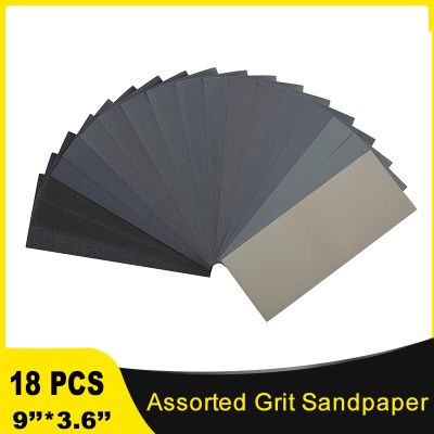 18Pcs Sandpaper Assorted Grit 9*3 Assortment Sand Paper for Metal Wood Automotive Sanding sheets Furniture Sanding Fine Grit Cleaning Tools