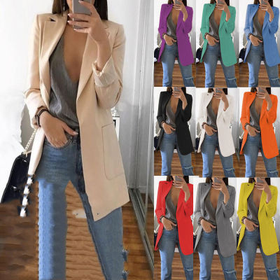 Womens Blazer jackets Spring Autumn Casual Plus Size Fashion Basic Notched Slim Solid Coats Office Ladies OutwearChic loosecoat
