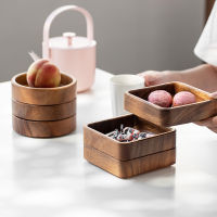 Walnut plate square tray Japanese tableware household dessert plate small round bowl creative stackable plate