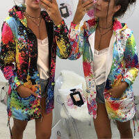 Women Tie Dye Jackets Autumn Harajuku Colourful Print Woman Hoody Sweatshirt Casual Pocket Zipper Oversized Thin Outwear Coat