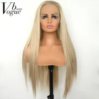 Voguebeauty Natural Blonde Synthetic Lace Front Wig Silky Straight Heat Resistant Fiber Natural Hairline Cosplay For Women Wig  Hair Extensions Pads