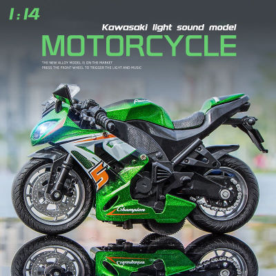 【RUM】1:14 Scale Kawasaki Alloy Motorcycle Model Light &amp; Sound effect diecast car Toys for Boys baby toys birthday gift car toys kids toys car mode