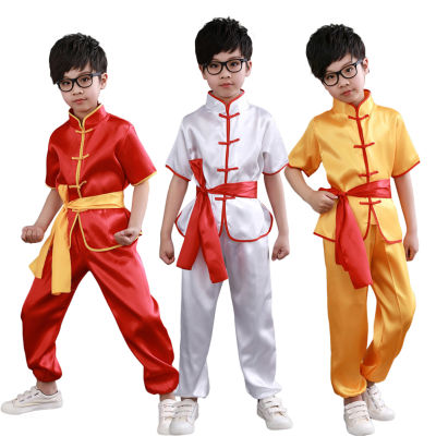 Kids Unisex Chinese Traditional Tai Chi Kung Fu Outfit Tang Suit Stage Performance Costume Gift for Boys Girls 3-14 Years