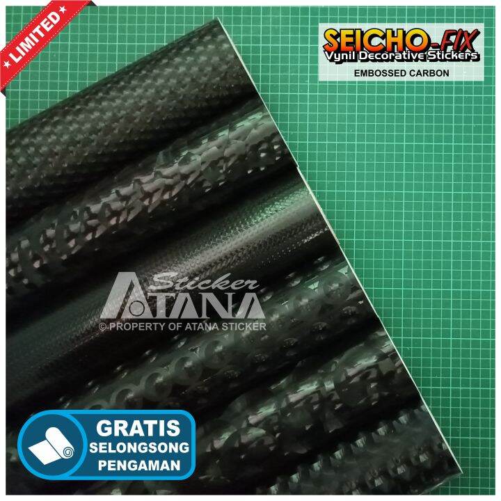 Skotlet Hitam Carbon Emboss 3D Scotlet Karbon Mozaik Tekstur Fiber