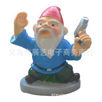 }qi สวนสงครามคนแคระ Garden War Gnome รูปปั้นคนแคระฮาโลวีนตกแต่งงานฝีมือเรซิน