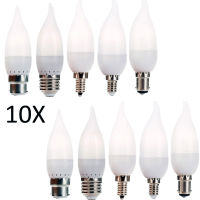 หลอดไฟโคมระย้าเปลวไฟ LED E14 E27 10ชิ้น/ล็อต3W เทียน B22 E12 2835 SMD Velas Decorativas อะไหล่ Lampu Penerangan Rumah หลอดฮาโลเจน25W