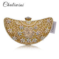 Bridal Metal Clutch Floral Bag Women Crystal Gold Evening Bag Wedding Party Handbags Purse Lady Diamond Rhinestone Clutches