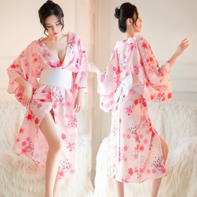 New sexy underwear tempting Japanese game uniform sexy long print kimono passion suit role play