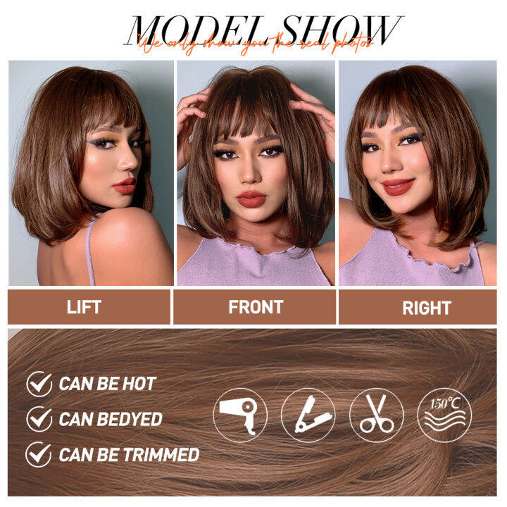 onenonly-short-bobo-ombre-brown-synthetic-wigs-with-bangs-layered-hairstyle-for-white-black-women-natural-hair-heat-resistant