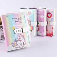 A5 Cute Unicorn Girl Diary Notebook Thicken Password Notebook with Code Lock Refillable Planner Organizer Kawaii Stationery Gift