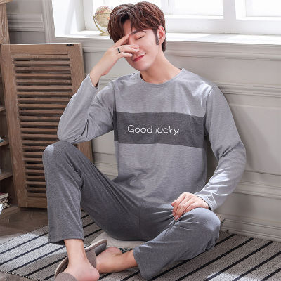 Plus Size 4XL Mens Pajamas Homewear Autumn Cotton Pajamas Set with Pants Male Sleepwear Long Sleeve Cotton Home Clothes for Men