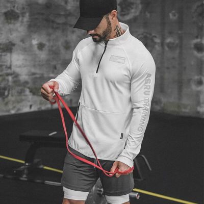 ：“{—— Mens Gym Fitness Sport Jacket Bodybuilding Workout Shirt Long Sleeve Jogging Sweatshirt Men Training Running Clothing T Shirt