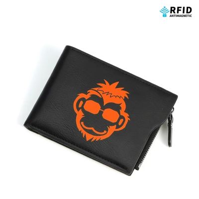 Cool Animal Cartoon Avatar Men 39;s RFID Anti Theft Brush Short Fashionable PU Leather Zipper Multi Card Wallet