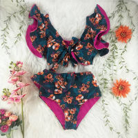 New Bikini Floral Ruffled Bikini Set Women V-neck High Waist Two Piece Swimsuit Girl Beach Bathing Suit Swimwear Biquinis