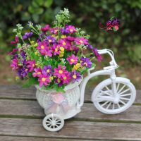 Artificial Flowers / Plants - Home Decor Small Flower Cart Set Bicycle Daisy Flower Basket Fake Flowers Silk Flowers Jumping Orchids Wholesale