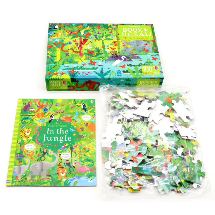 usborne-jigsaw-puzzle-series-book-amp-jigsaws-in-the-jungle-jigsaw-puzzle-book-childrens-enlightenment-cognition-popular-science-book-story-book-parent-child-reading-the-original-english-picture-book