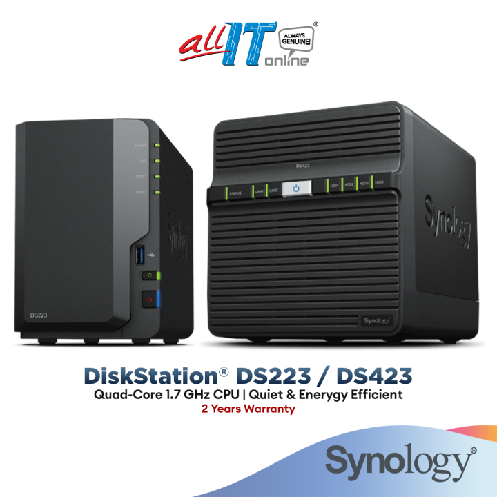 Synology DS223 2 Bay | Synology DS423 4 Bay | 4 Core 1.7GHz | NAS