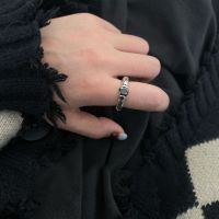 [COD] design sense simple hammered black zircon ring female sweet cool style fashion versatile