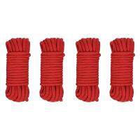 4 Pcs Red Cotton Rope, 8mm Multi Purpose Strong Soft Tying Cord for Camping Gardening Boating Crafting, 10M/33Ft